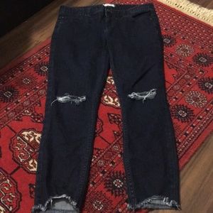 Free People Distressed Dark Blue Jeans